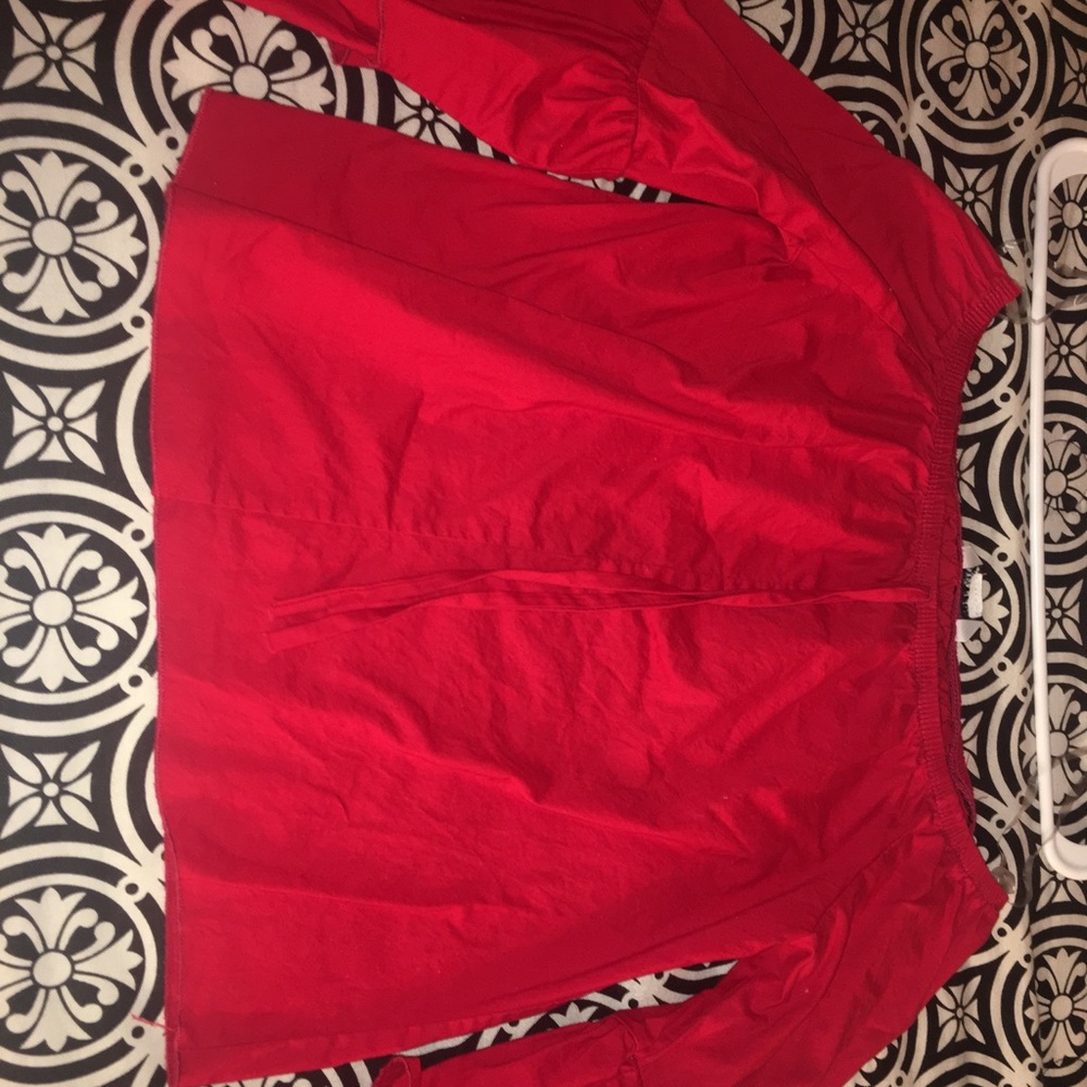 red off the shoulder shirt